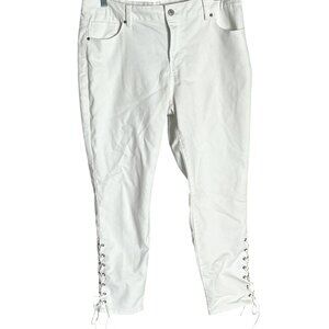 Artisan NY Womens White Cotton Lace-Up Capri Pants Size 14